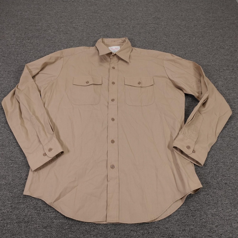 VINTAGE Creighton Shirt Mens XL Beige Button Up USA Navy Uniform Workwear